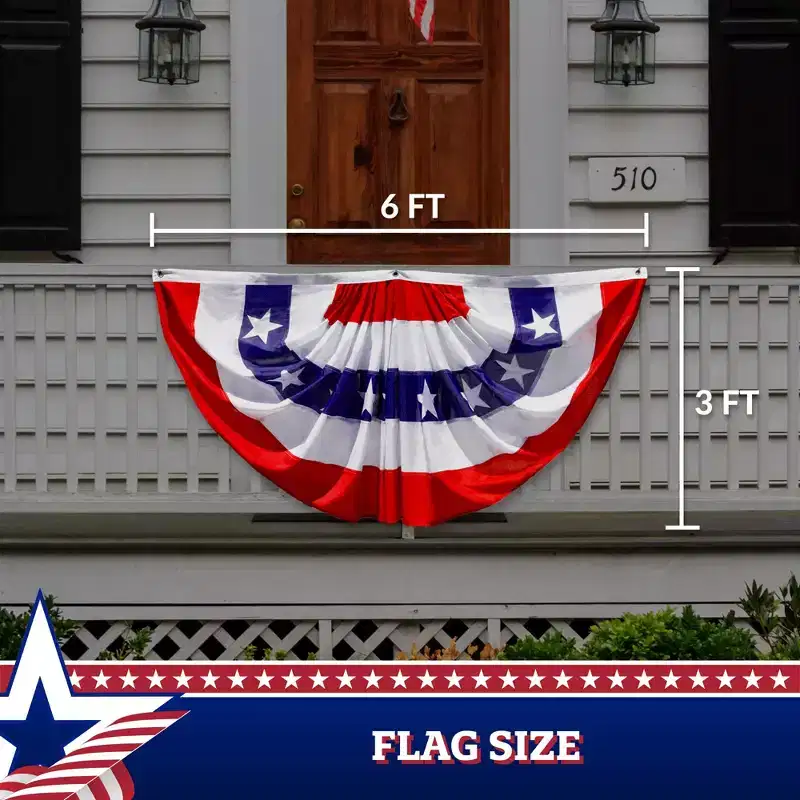 G128 USA Patriotic Pleated Fan Flag - 36 x 72 Printed Stars & Stripes with Canvas Header