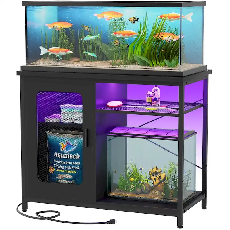 20-29 Gallon Fish Tank Stand with Power Outlets & LED Light