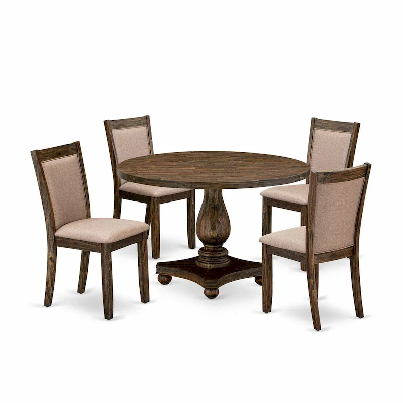Kitchen Table Set- a Dining Table & Dark Khaki Linen Fabric Chairs, Distressed Jacobean (Pieces Option)