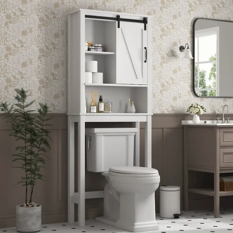 Bathroom Storage Cabinet Over Toilet with Adjustable Shelves Barn Door