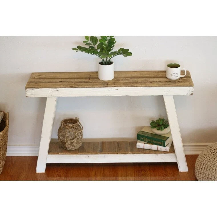 White Aztec A-Frame Console Table, Reclaimed Wood, 1-Person Use