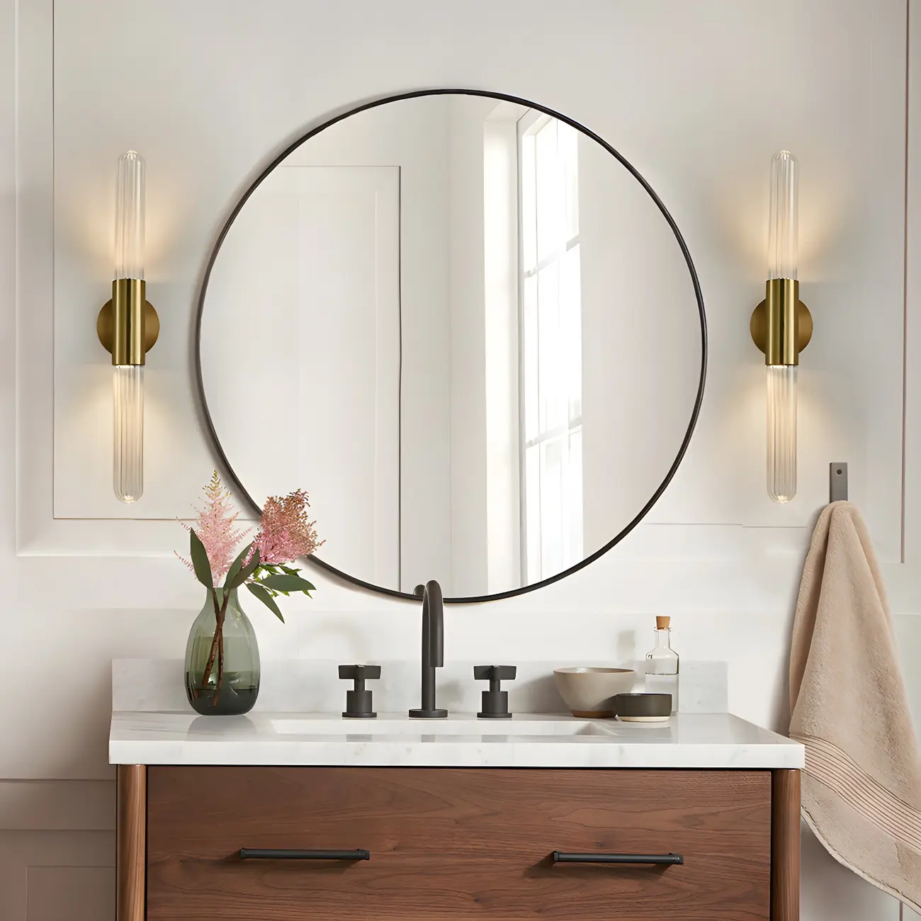 Cylinder Modern Brass 2-Light Vanity Light for Bathroom