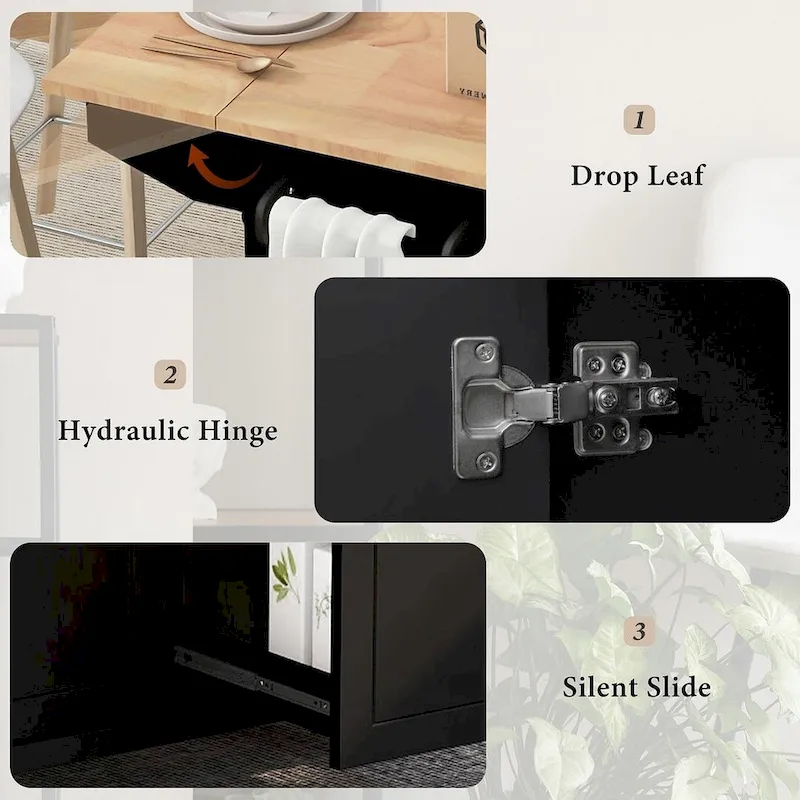 53.9 W Modern Versatile Kitchen Island with Drop Leaf and 3 Drawer Cabinets