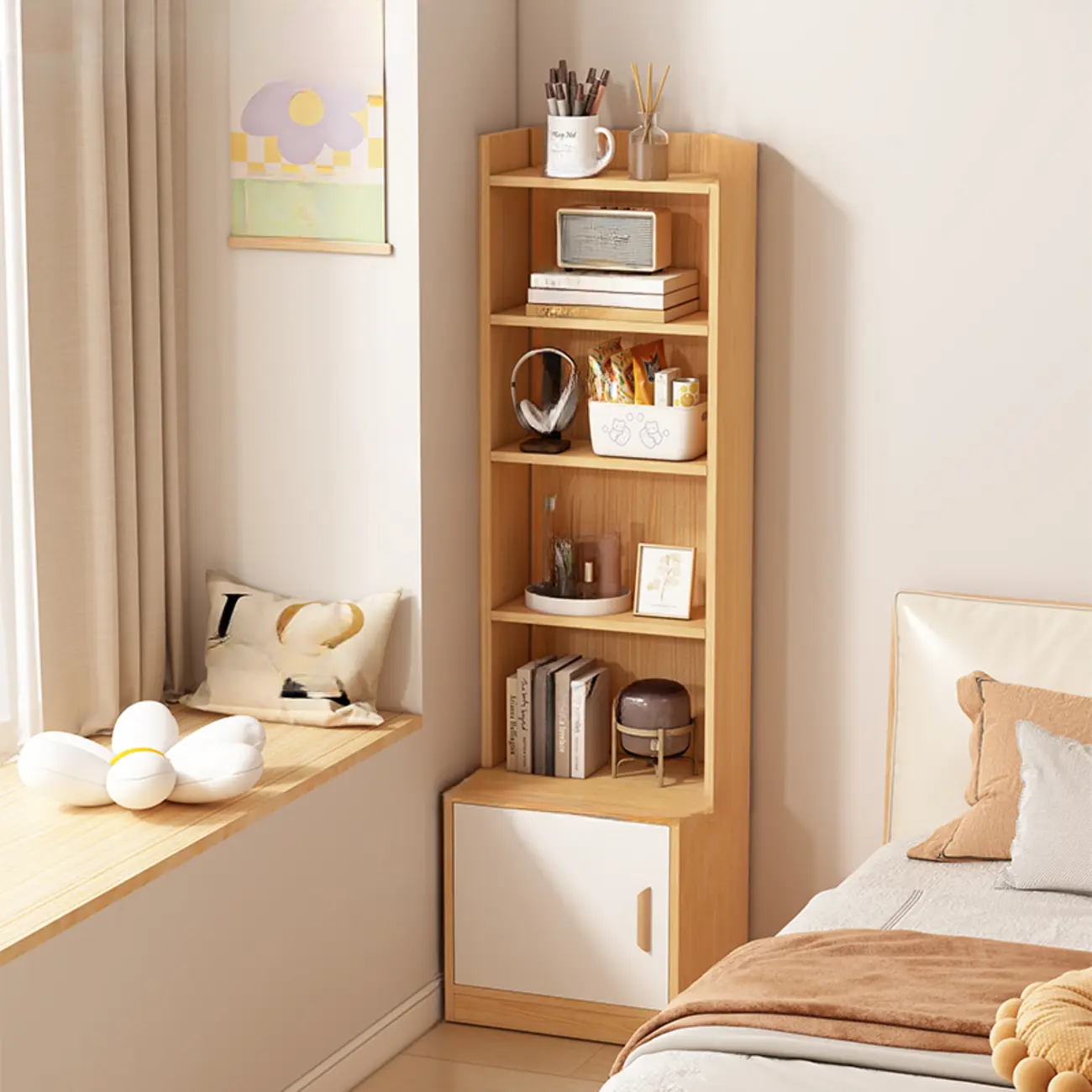 Multi-functional Wooden 5-Shelf Closed Back White Bookcase