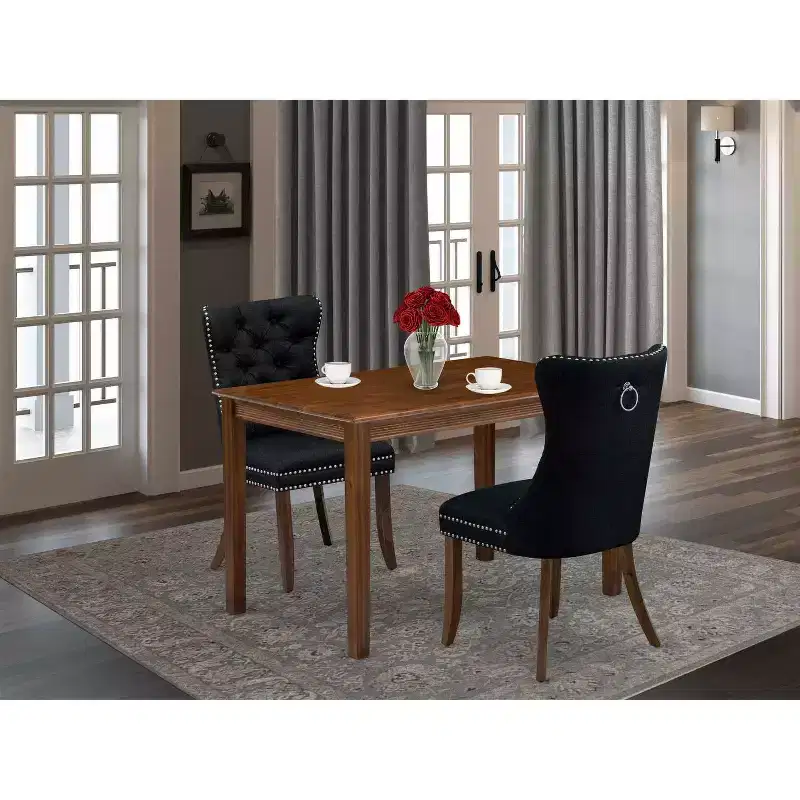 HomeStock 3-Pc Antique Walnut Finish Rectangular Solid Wood Top Dining Table Set