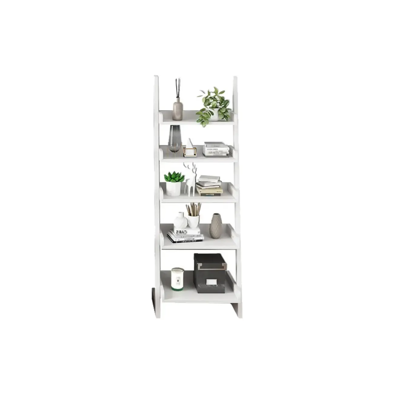 Narrow Modern Solid Wood 5-Tier Open Ladder Bookcase