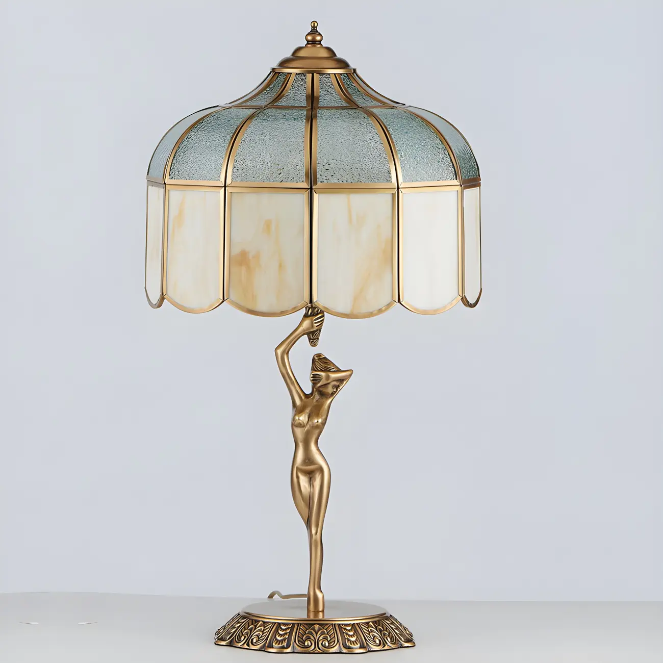 Artistic Figural Sculpture Brass Metal Dome Table Lamp