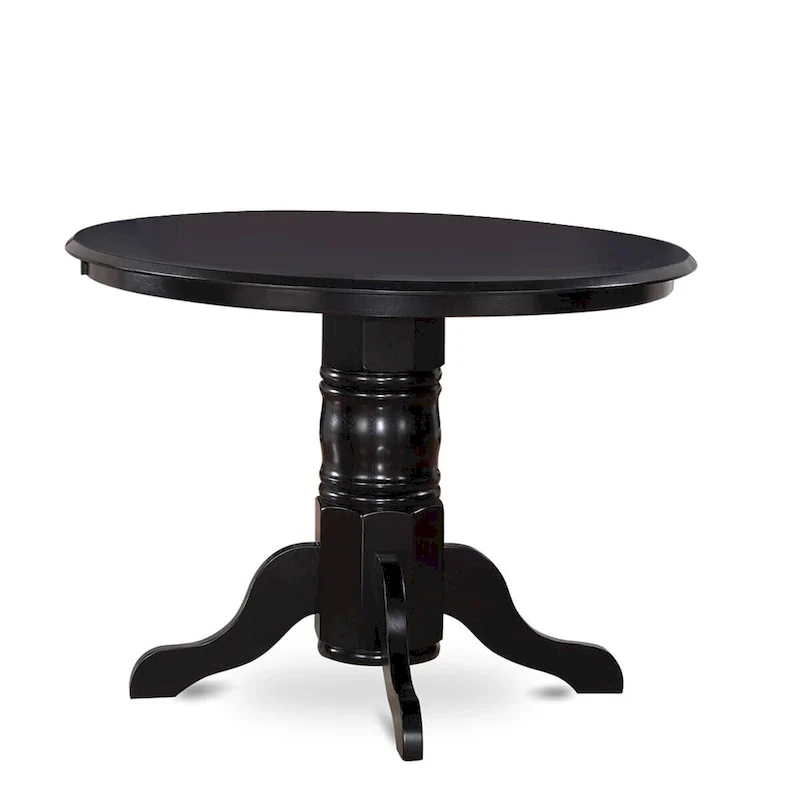 East West Furniture Kitchen Table Set- a Round Dining Table and Blue Linen Fabric Parson Chairs, Black(Pieces Options)