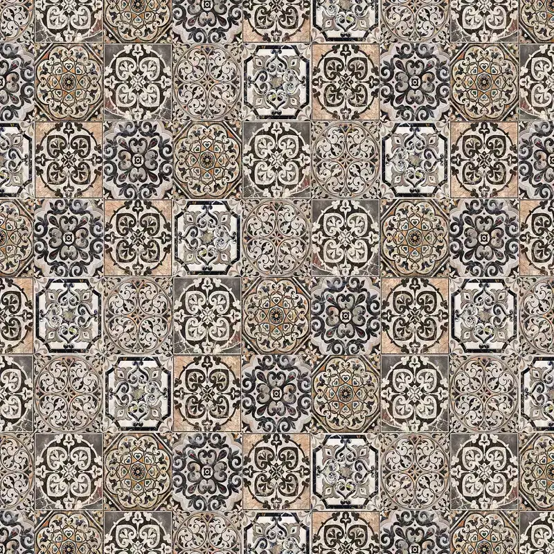 6" Double Sided Victorian Tile Canvas Room Divider Beige - Oriental Furniture: High Resolution, No Assembly Required