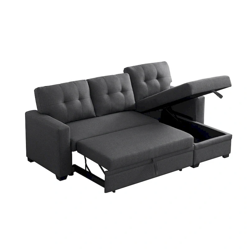 Upholstered Pull Out Sectional Sofa with Chaise - 82 W x 53 D x 34.5 H