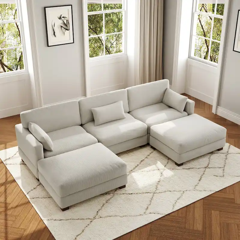 5-Piece U Shaped Couch Modular Sectional Sofa with Ottoman