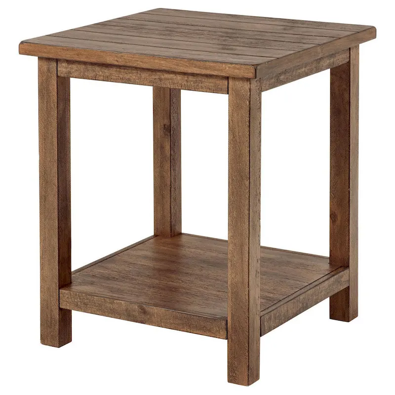 Ayne Side End Table, 1 Shelf, Distressed Brown Wood, Square 20 Inch