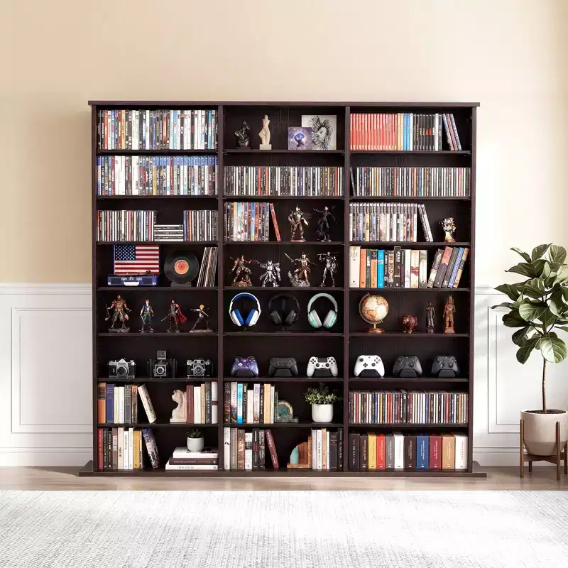VEVOR Media Storage Cabinet, 8-Tier DVD Shelf Organizer, 55.91 x 8.66 x 51.18 in Multimedia Storage Organizer for CDs, DVDs, Books & Games, Brown