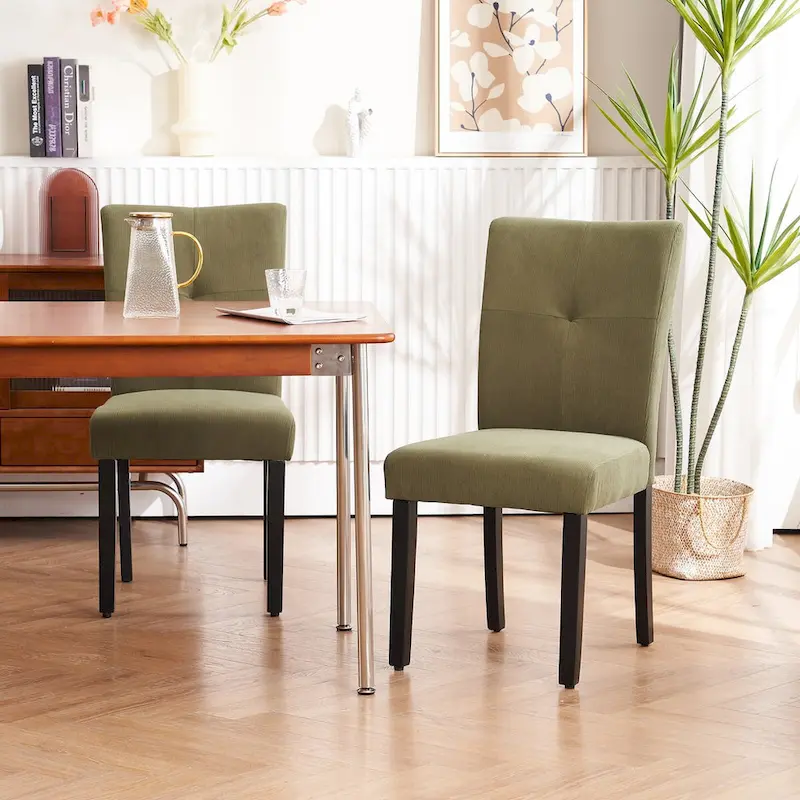 Set of 2 Fabric Upholstered Simple and Modern Design Tufted Back Dining Side Chair