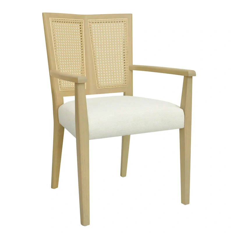 Christopher Knight Home - Harrison Mid-Century Upholstered Arm Dining Chair Set of 2 with Rattan Back