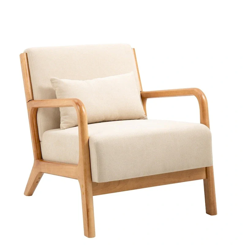 Mid-Century Modern Fabric Upholstered Wood Arm Chair