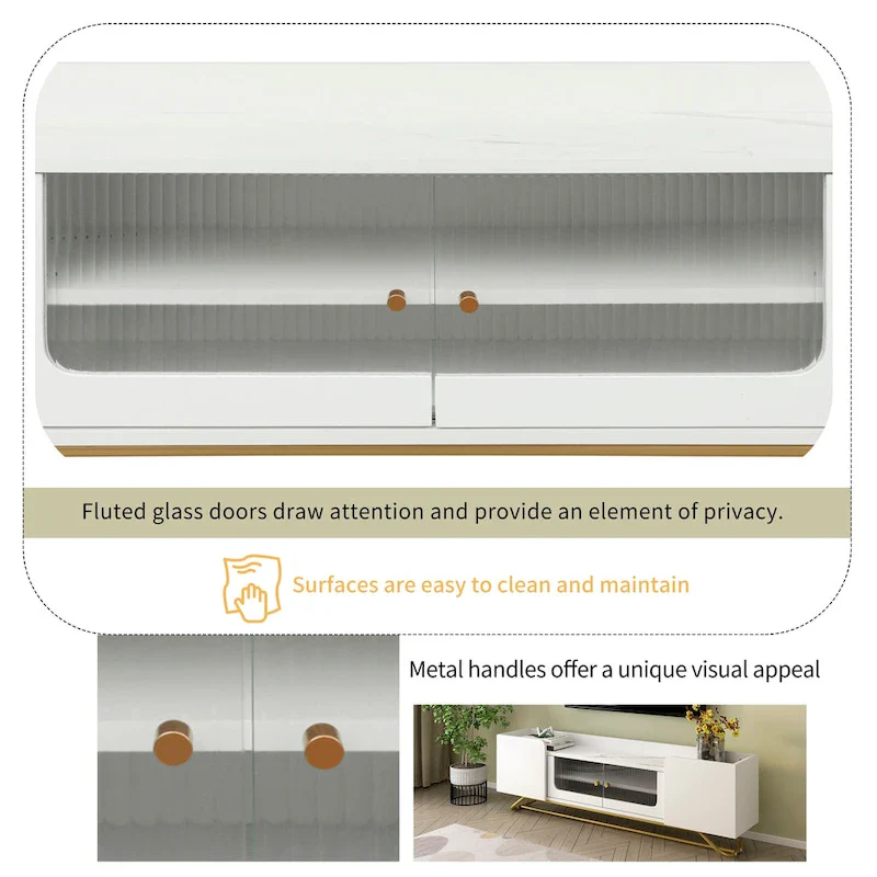 TV Console Table with Gold Frame Base