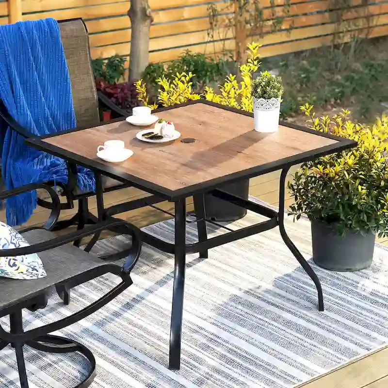 MAISON ARTS Outdoor Square Wood-like Dining table with 1.57 Umbrella Hole