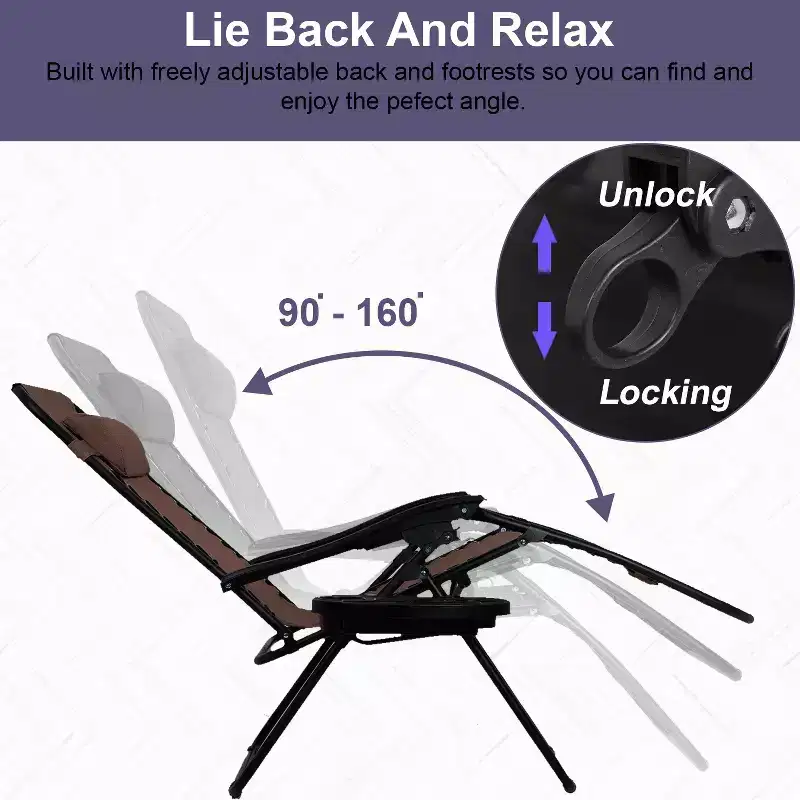 FDW Foldable Zero Gravity Chair Lounge Patio Chaise with Cup Holder Tray