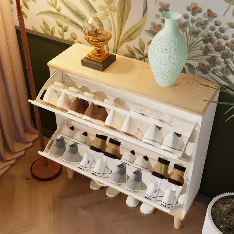 GDFStudio Dick Freestanding 2 Flip Drawers Wood Shoe Cabinet with Adjustable Shelf