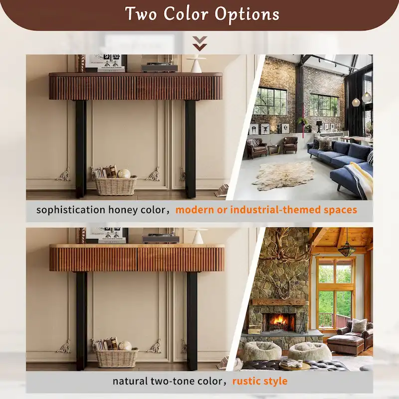 Solid Wood Entryway Table with Fluted Design,Honey and Black