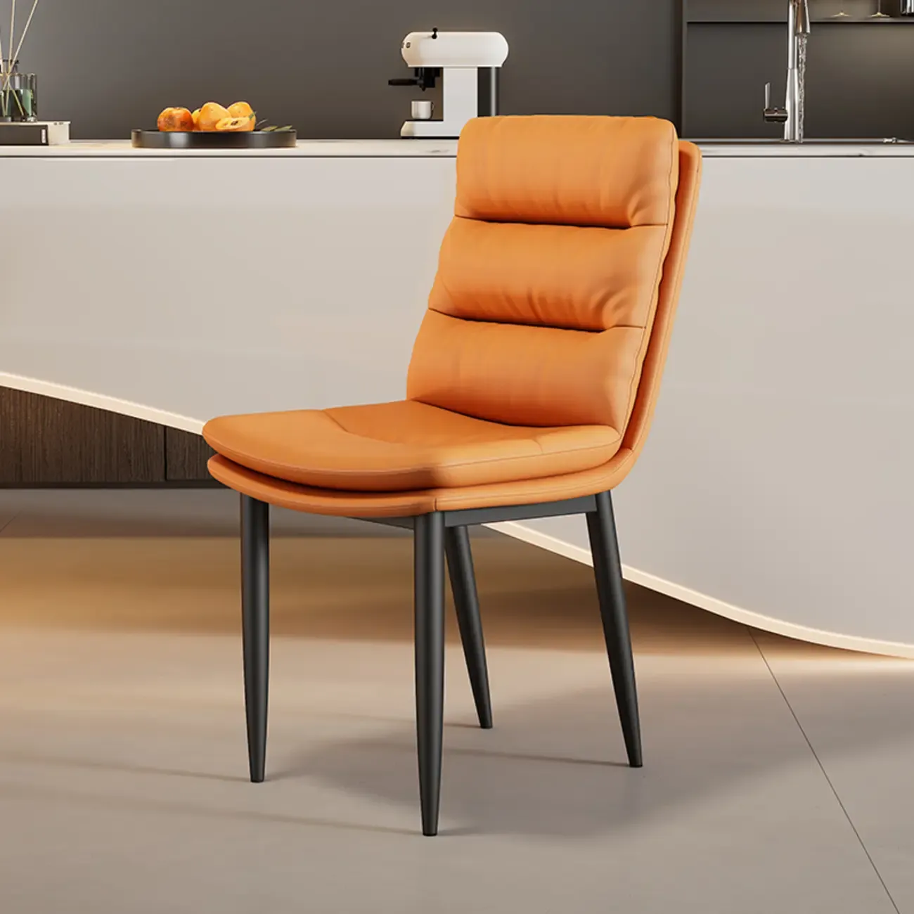 Modern Channel Tufting Upholstered Faux Leather Dining Chair