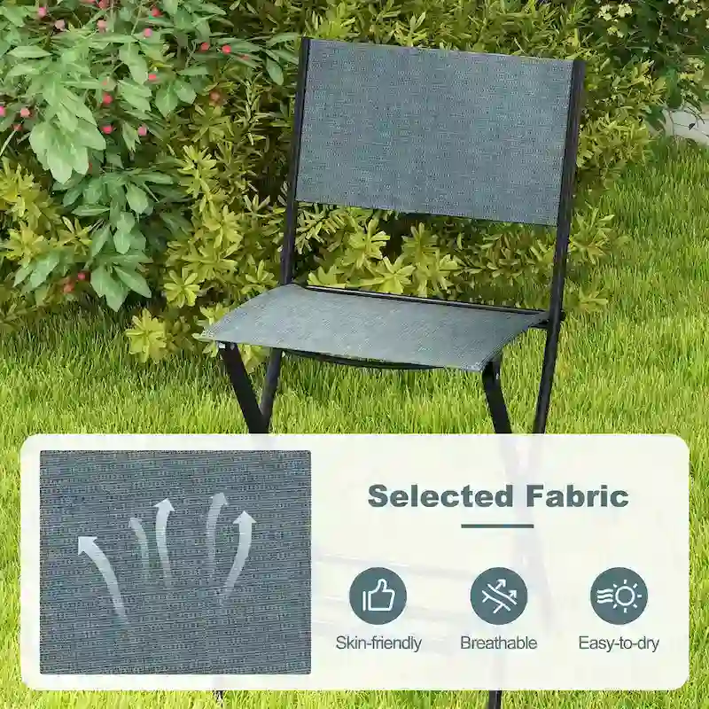 Folding Bar Stools Set of 2 Patio Sling Chairs w/ Backrest