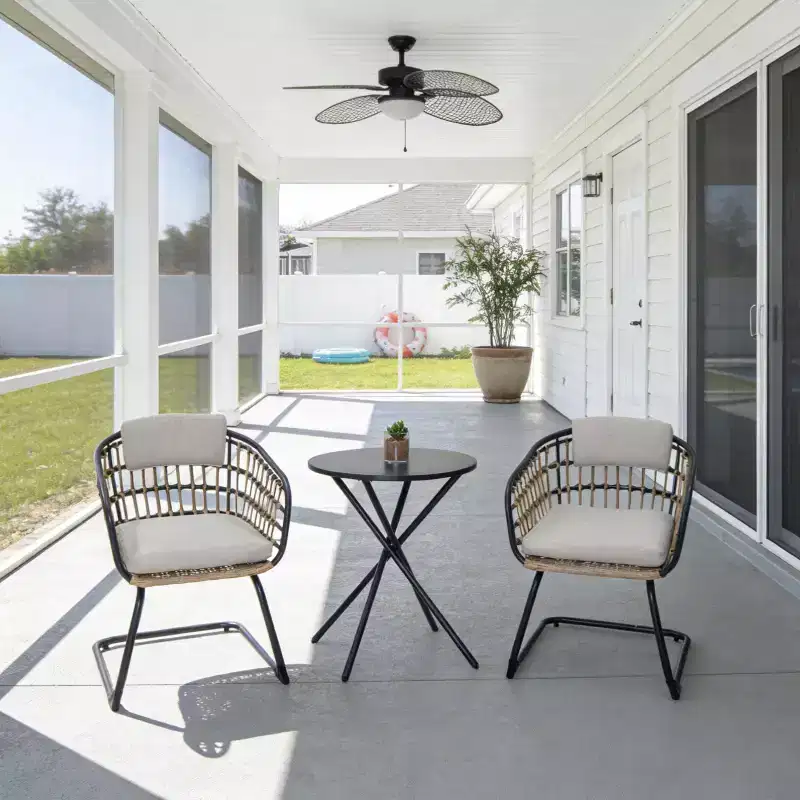 GDFStudio Marvello 3 Piece Outdoor Wicker and Iron Bistro Set with Cushions