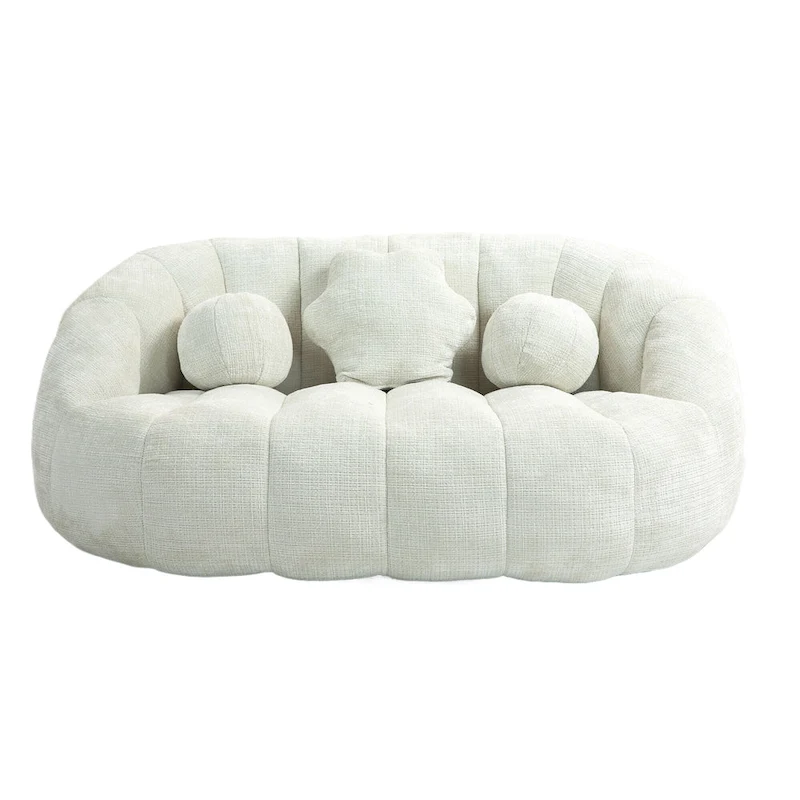 White 63.78 Chenille Lounge Chair with Foam Filling and Pillows