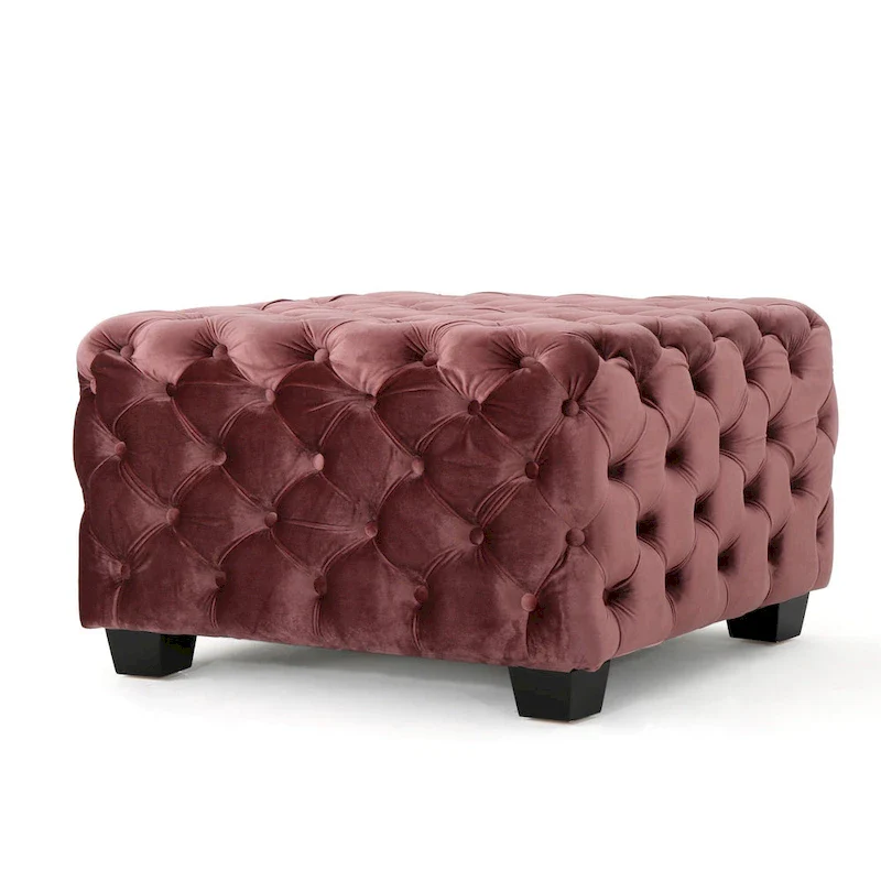 Jaymee Modern Glam Button Tufted Velvet Ottoman