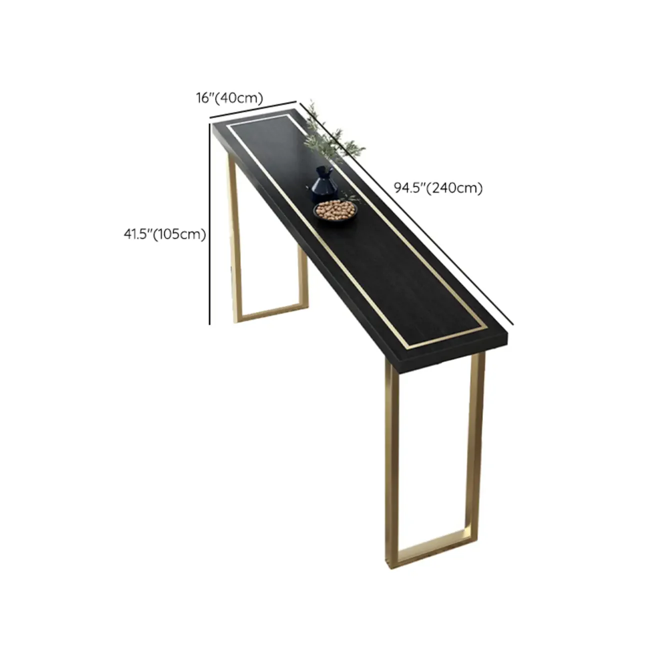 Glam Black Pine Wood Gold Iron Sled Bar Tables