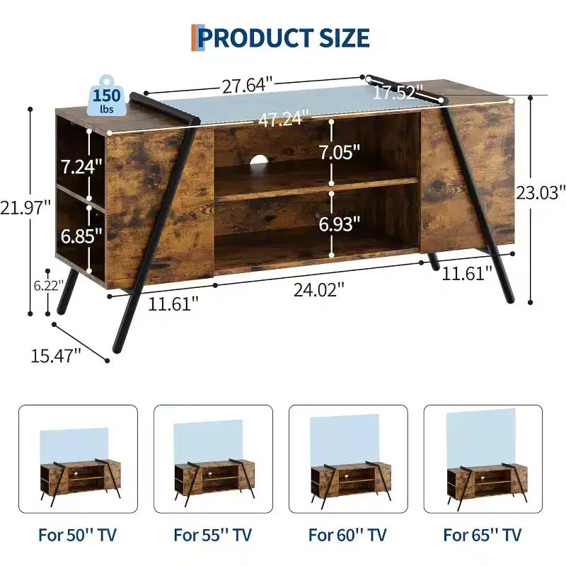 Acekool TV Stand 1.2m , Modern Media Console with Adjustable Shelf for 55 Inch TV in Living Room