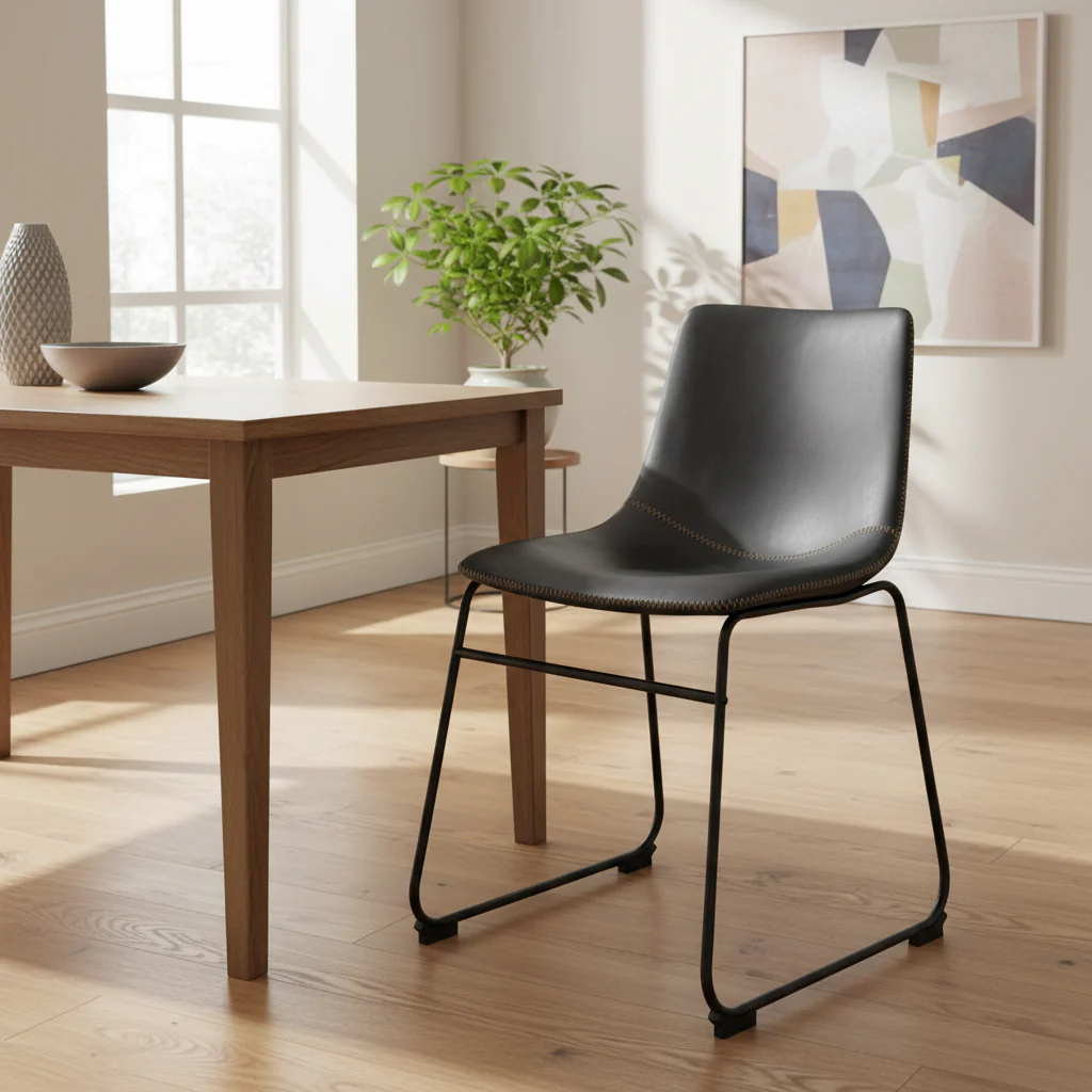 Vegan Leather Side Chairs with Black Legs (Set of 2)