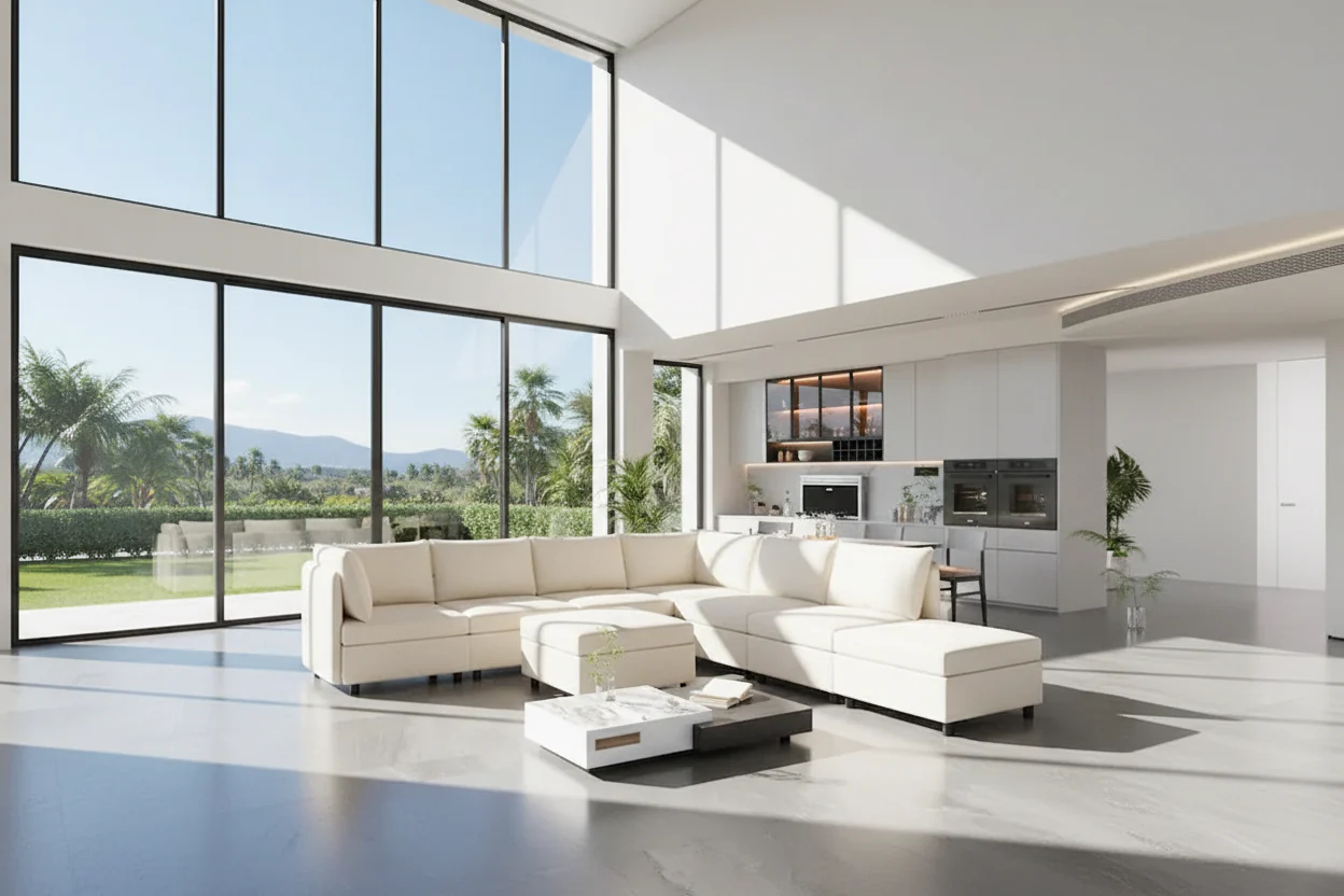 Beige 129 Convertible 8-Seater Modular Sofa with Storage