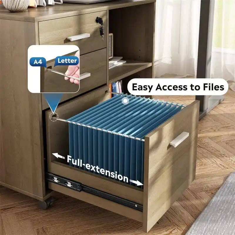 3-Drawer Wood File Cabinet - 15.7 D x 31.3 W x 24.7 H