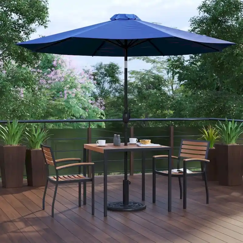 Patio Set wirh 35  Table, 2 Chairs, and Umbrella with Base - 35.25 W x 35.25 D x 29.5 H
