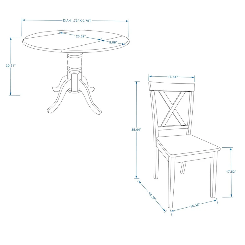 3-Piece Dining Set, 42  Round Drop-Leaf Table and X-Back Chairs