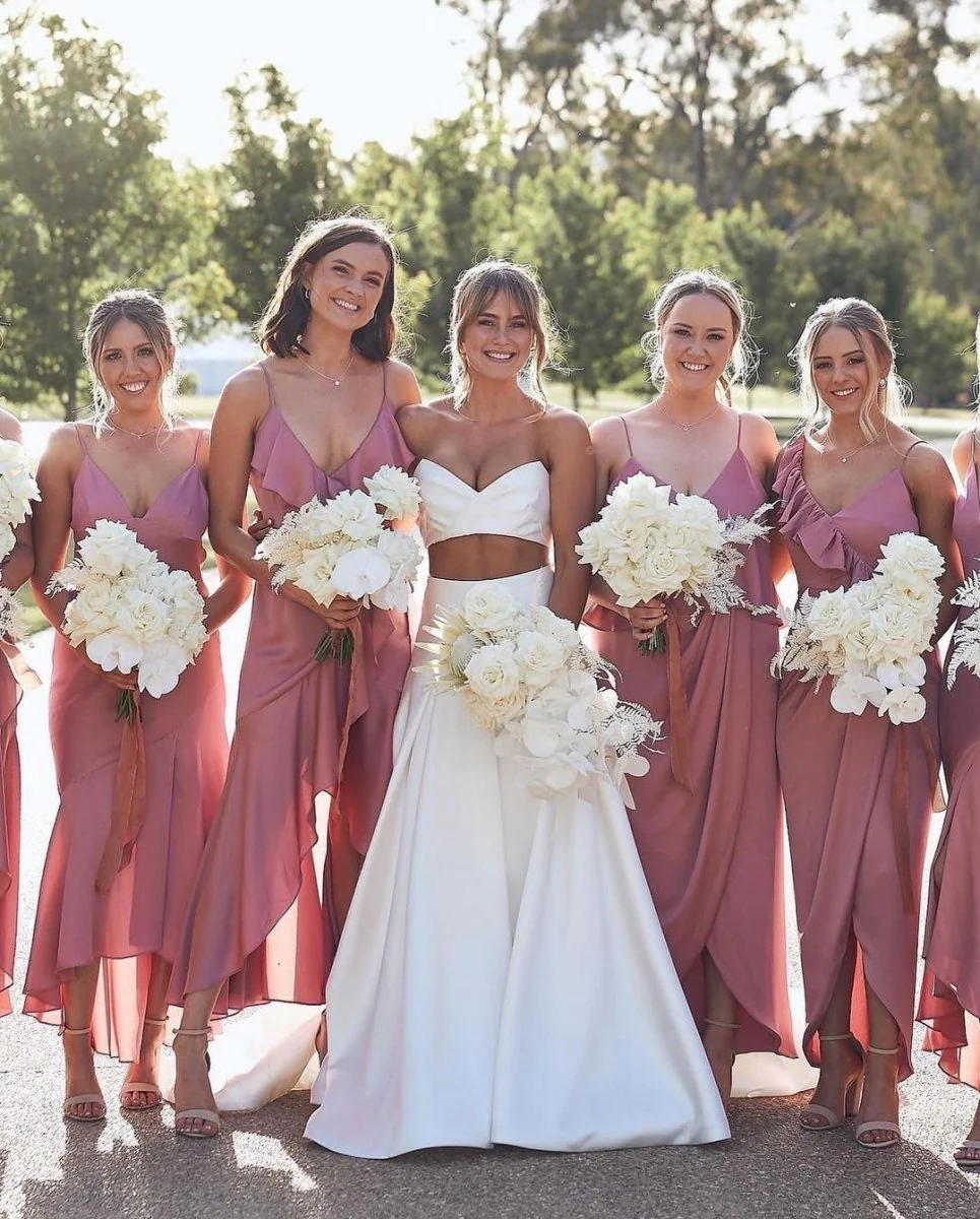 Charming A Line Two Piece Sweetheart Satin Wedding Dresses