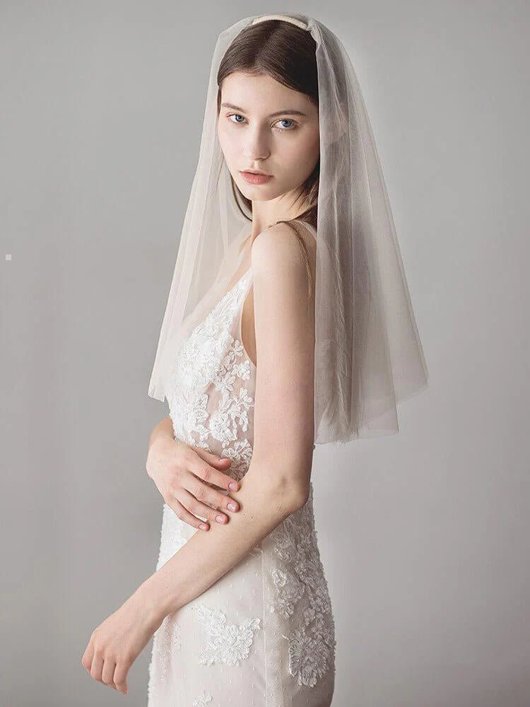 Simple Champagne Short Wedding Veils Blusher Veil
