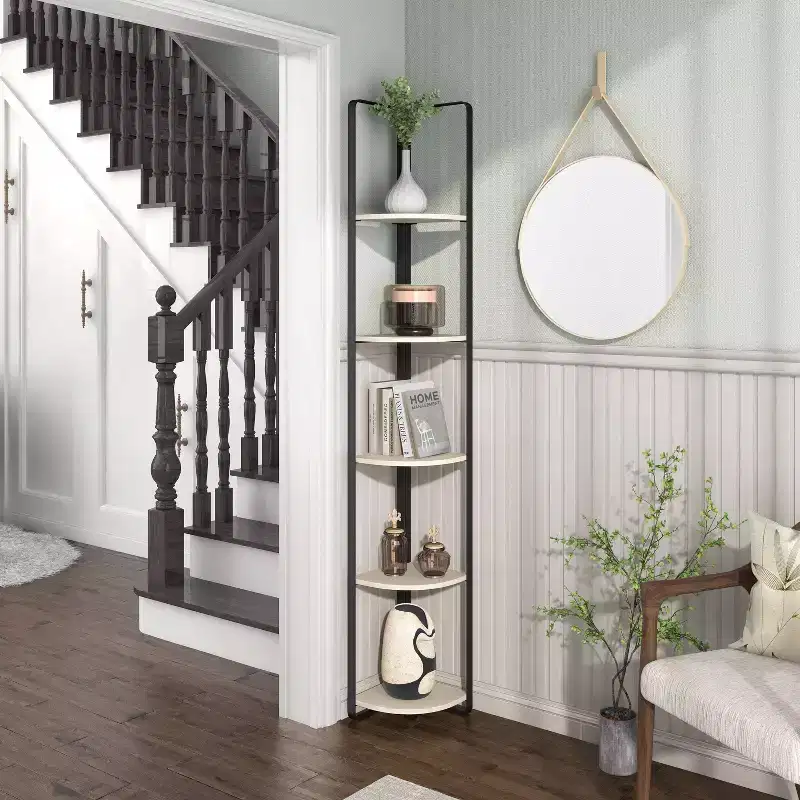 miBasics 71" Naija Corner Bookcase Minimalist 5 Shelves with Textured Shelves
