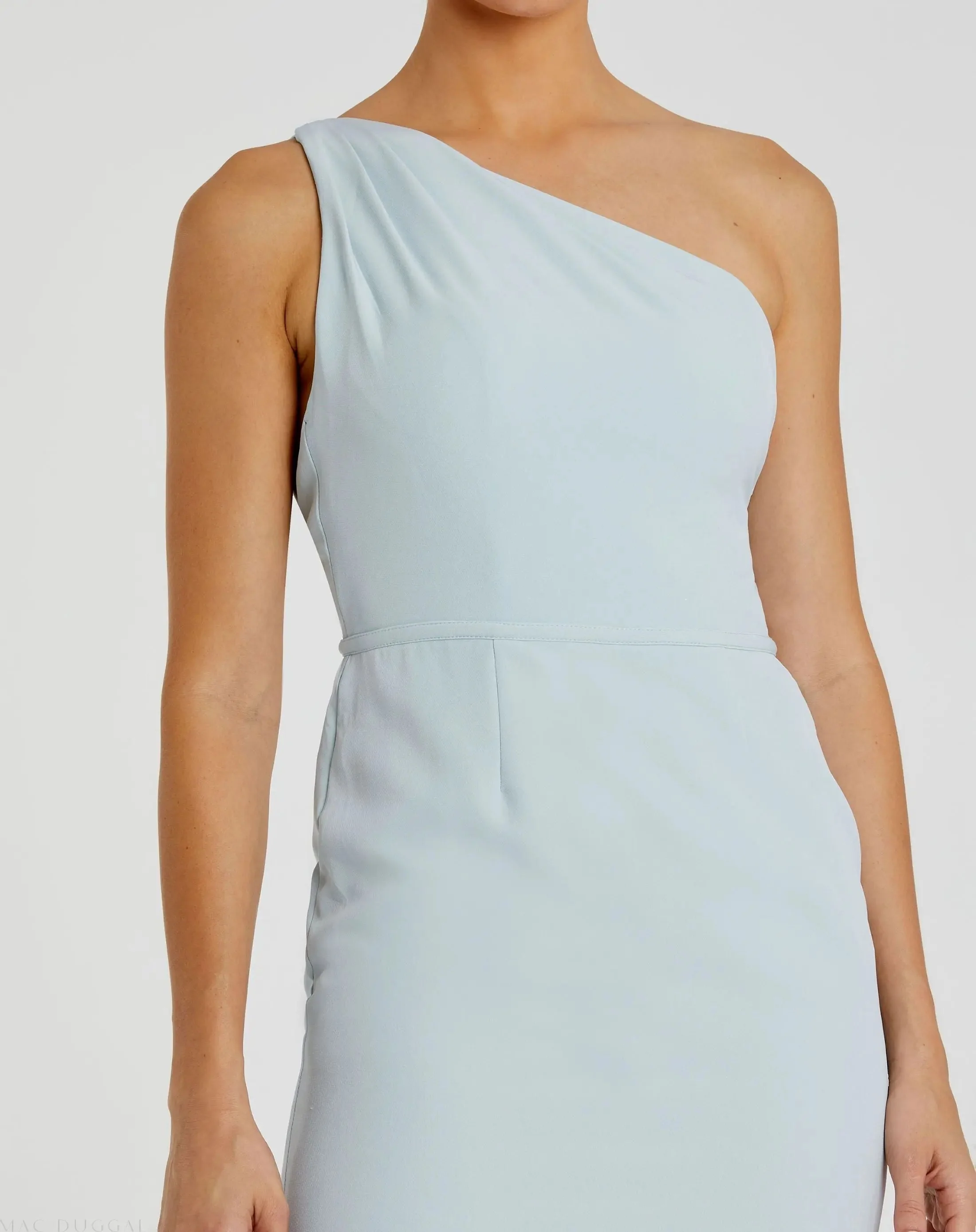 Blue One Shoulder Crepe Mermaid Gown