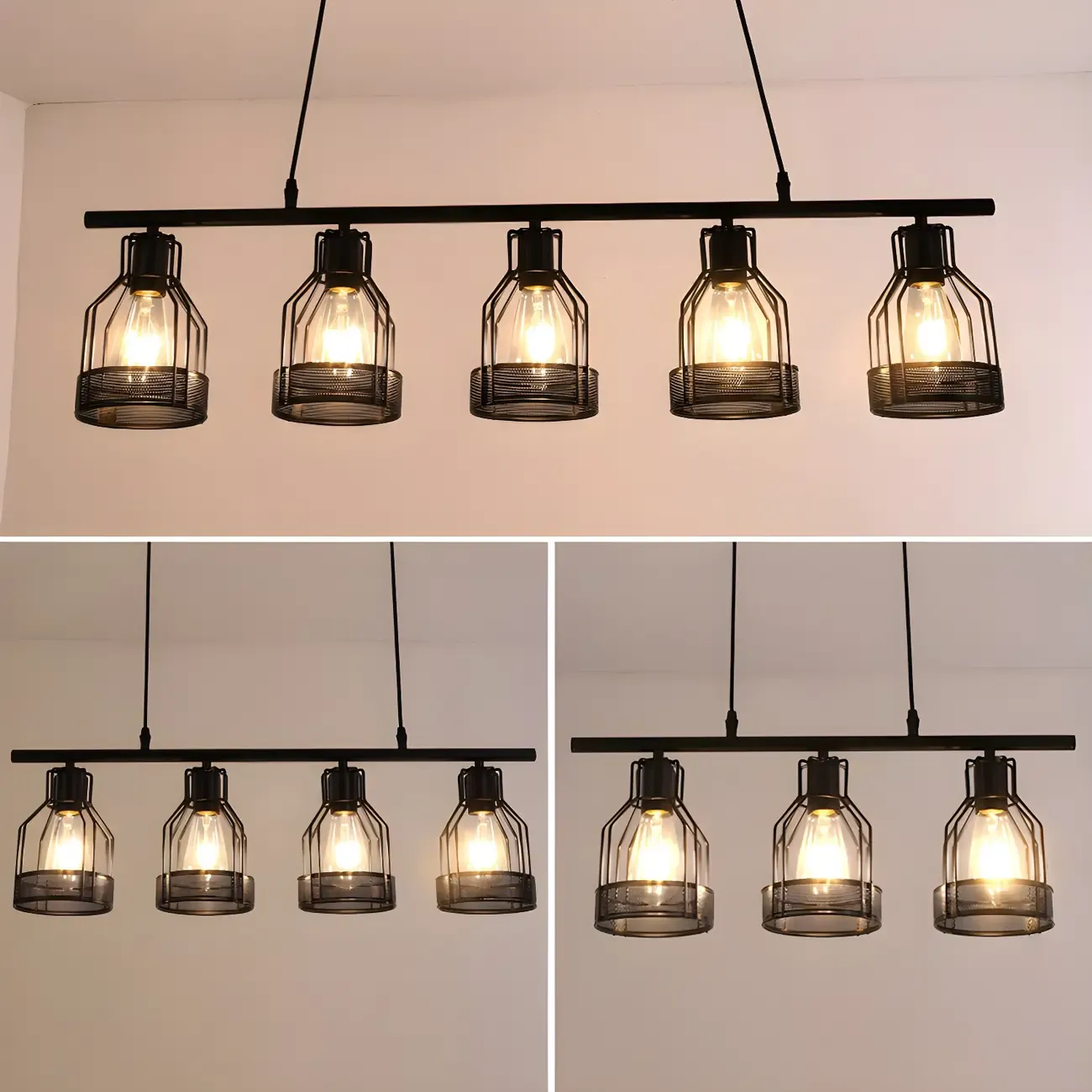 Industrial Black Metal Cage Large Island Pendant Light