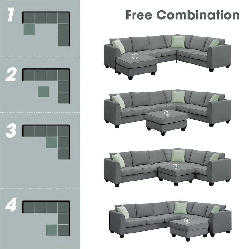 Merax 112*87 Sectional Sofa Couches Living Room Sets 7 Seats Modular Sectional Sofa