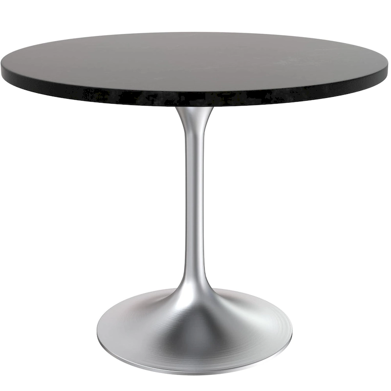 LeisureMod Verve 36 Round Dining Table with MDF Wood TableTop and Brushed Chrome Base for Kitchen & Dining Room