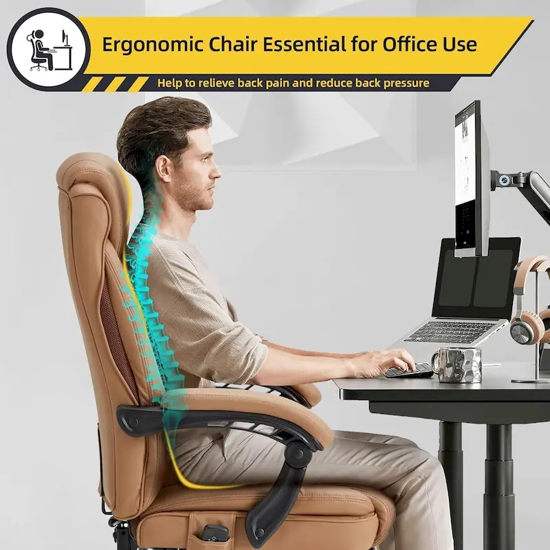 Ergonomic Heated Executive Office Chair with 2/4/6-Point Massage, Retractable Footrest, and PU Leather