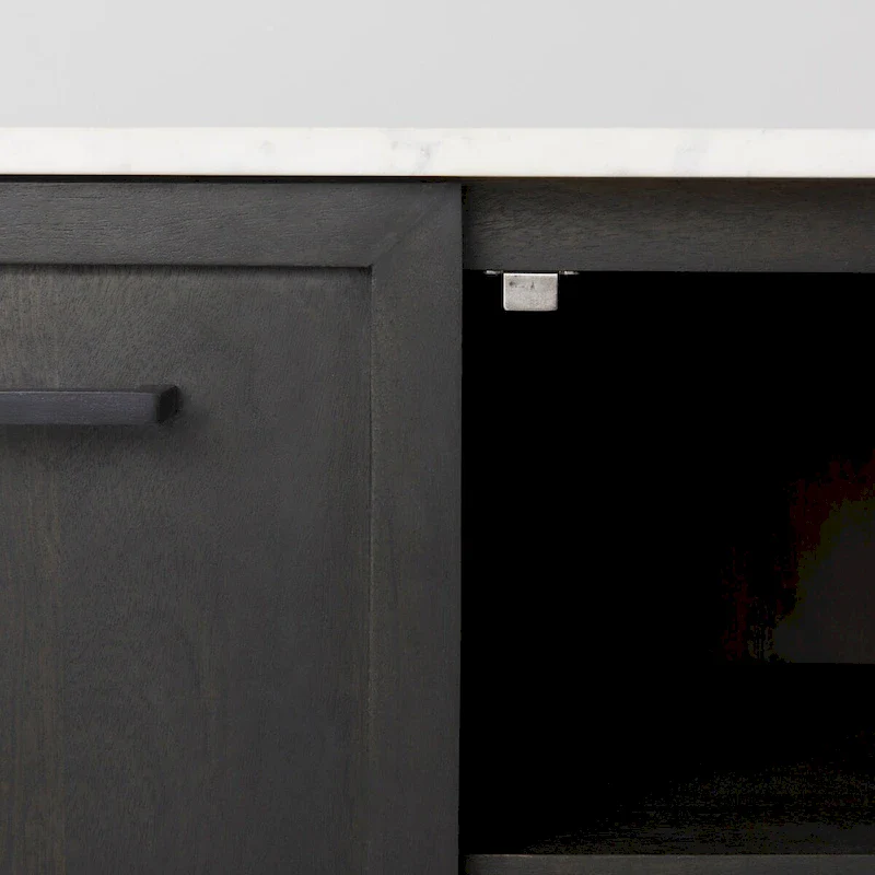 Dark Brown Wood w/ White Marble Top and Black Metal Base Sideboard - 71.0L x 18.5W x 32.0H