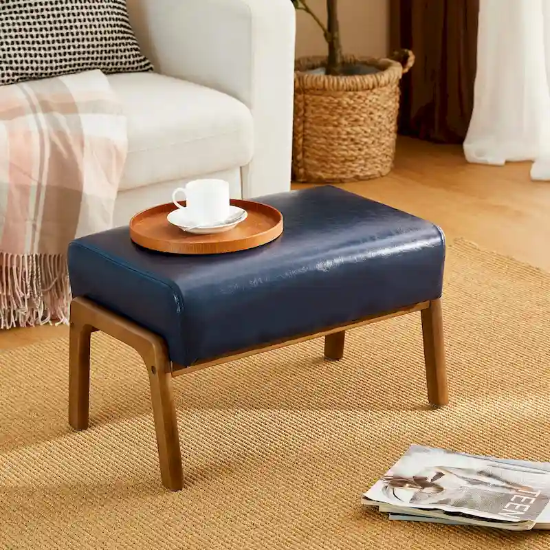 Glitzhome 30.75 H Mid-Century PU Leather Armchair with Ottoman Set