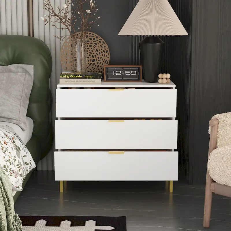 31.5W x 29.7H Wooden Nightstand with 3 Drawer End Table Black Chest