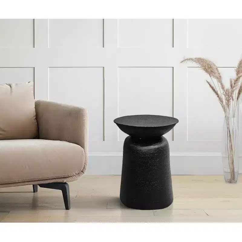 Royal Hampton Josi 21 Inch Round Side End Table, Handcrafted Hammered Design, Drum Pedestal Aluminum Base