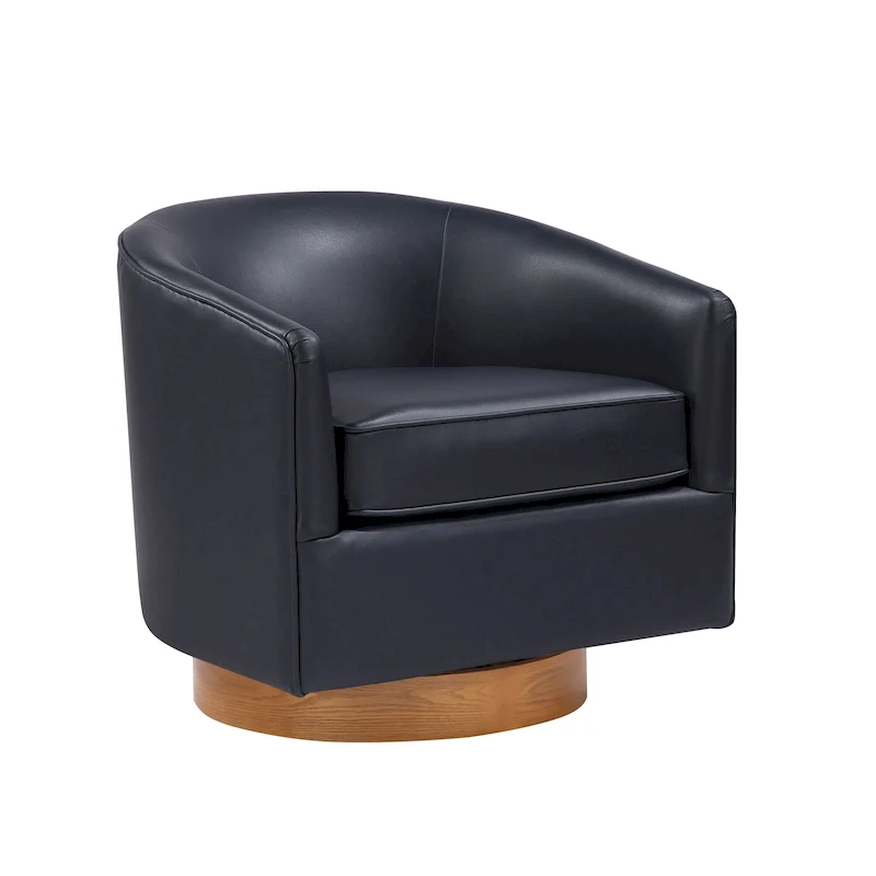 Ingram Faux Leather Wood Base Barrel Swivel Chair by Greyson Living
